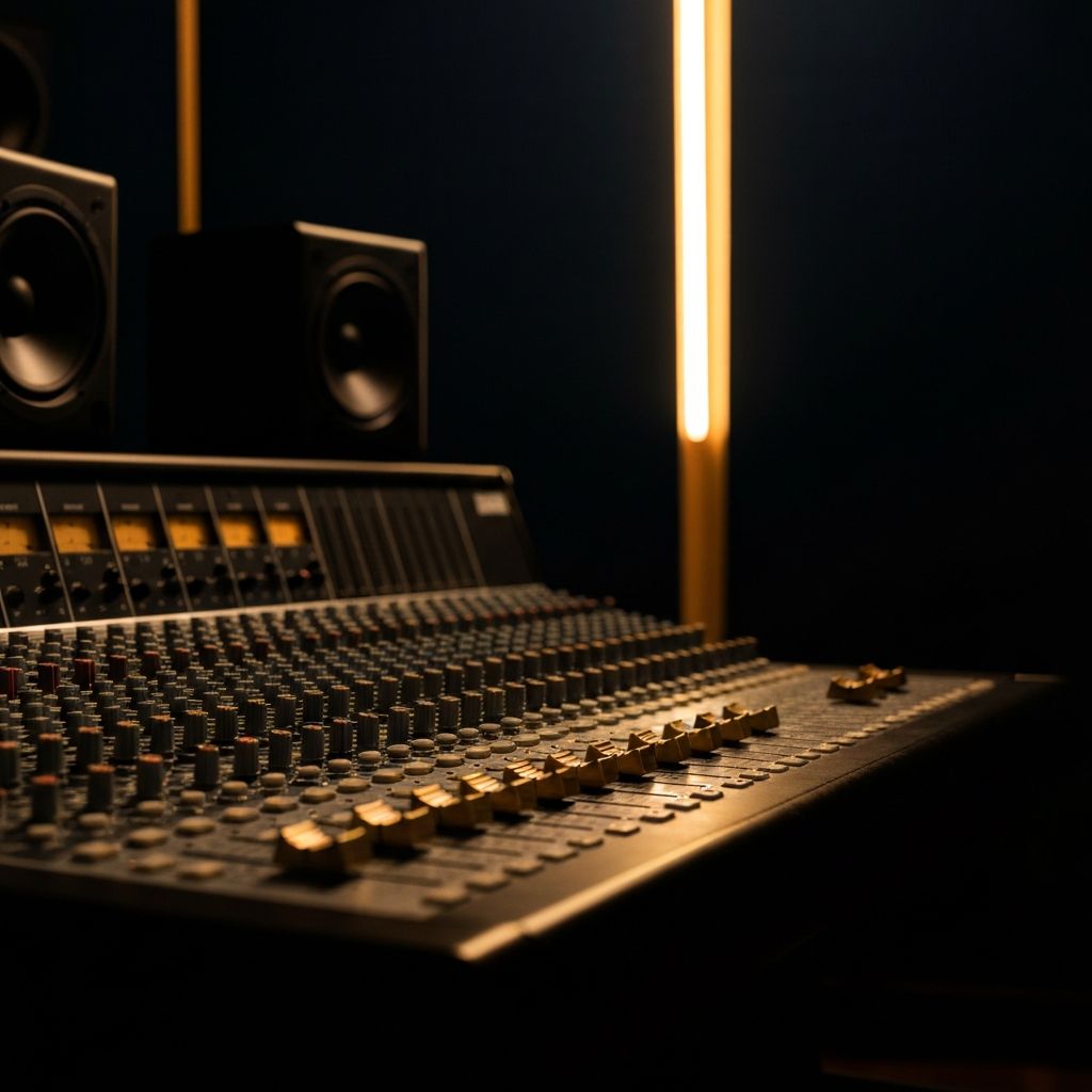 Professional mixing console in recording studio